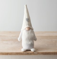  A sleek and chic sitting fabric gonk figure with all white details and a glittered heart hat 