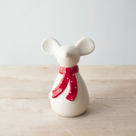  A charming little white ceramic mouse decoration, suitable for any themed home space at Christmas Time 