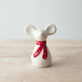  A charming little white ceramic mouse decoration, suitable for any themed home space at Christmas Time 