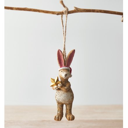 Festive Bunny With Star Hanger, 11cm 