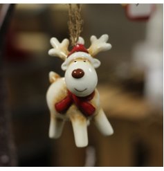 Bring a festive feel to your tree decor at Christmas with this cute ceramic hanging reindeer