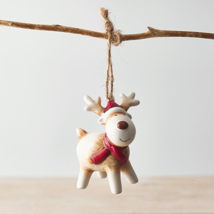 Hanging Red Scarf Reindeer, 8cm 
