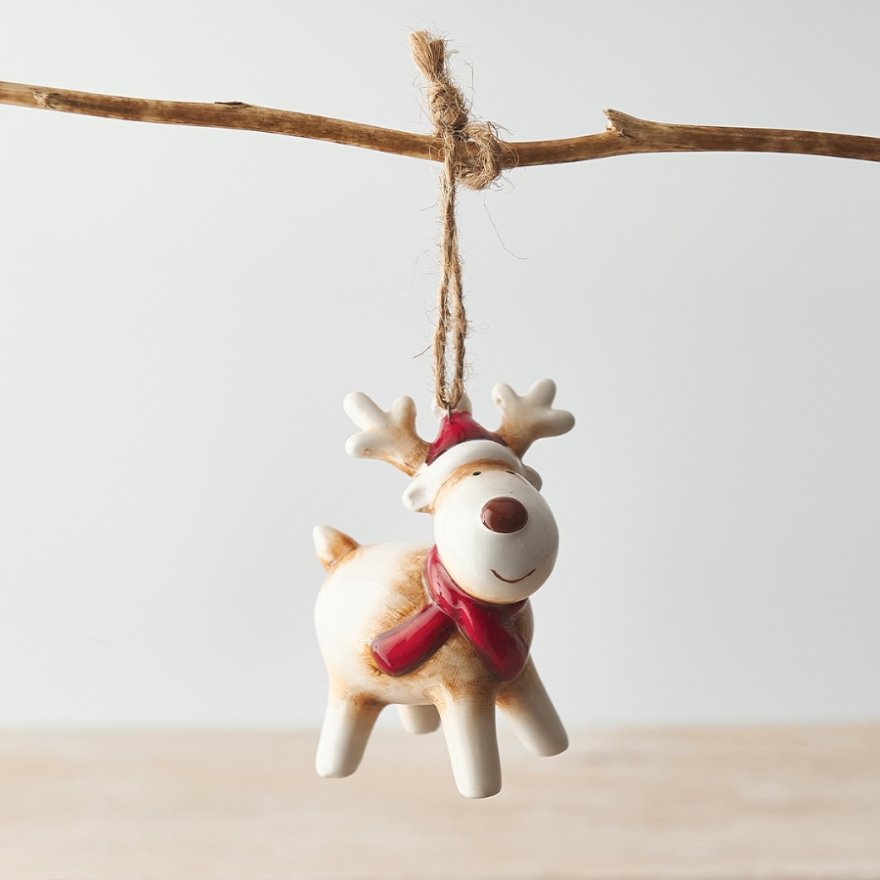 Hanging Red Scarf Reindeer, 8cm 