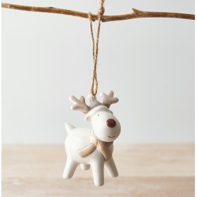 A sweet little hanging reindeer with a grey hat 