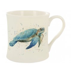  A stunning Turtle printed China Mug with added blue hues and a splash effect to finish 