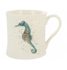  A stunning Seahorse printed China Mug with added blue hues and a splash effect to finish 