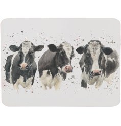 Part of the quirky Bree Merryn Range, a splash art cow printed set of cork based placemats 