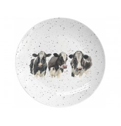  A quirky cow themed ceramic plate with an added speckled finish