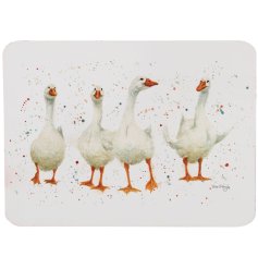 A Rustic Farm themed set of cork based placemats featuring the popular 'Goosey Women' print from Bree Merryn 