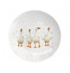 A Rustic Farm themed ceramic plate featuring the popular 'Goosey Women' print from Bree Merryn 