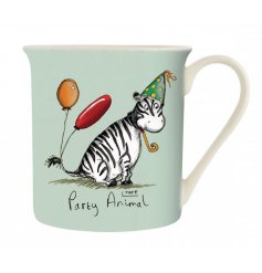  Part of the funny and colourful range from Louise Tate, a China Mug with a blue decal and printed design 