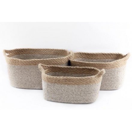 Woven Fabric Baskets Set Of 3 