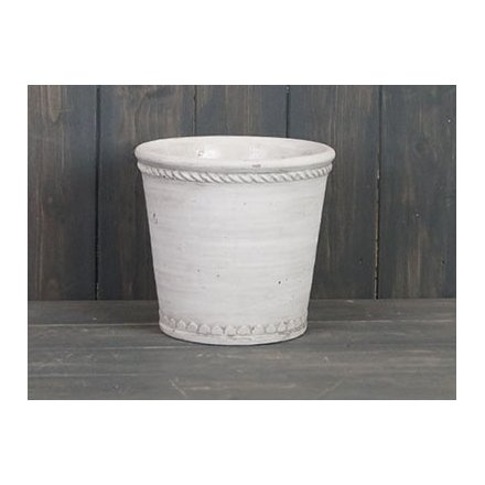 Cement White Tapered Pot, 17cm 