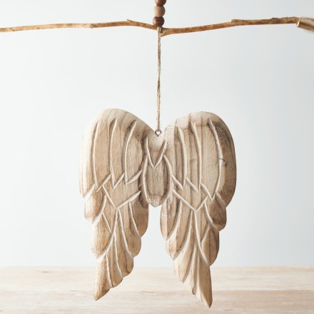 Natural Wood Angel Wings, 15cm 