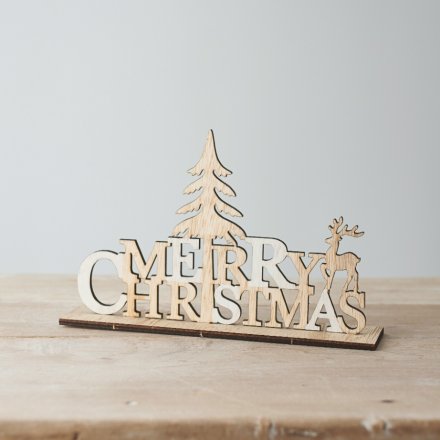 Merry Christmas Wooden Plaque, 22.5cm 
