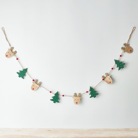 Red and Green Wooden Garland, 125cm 