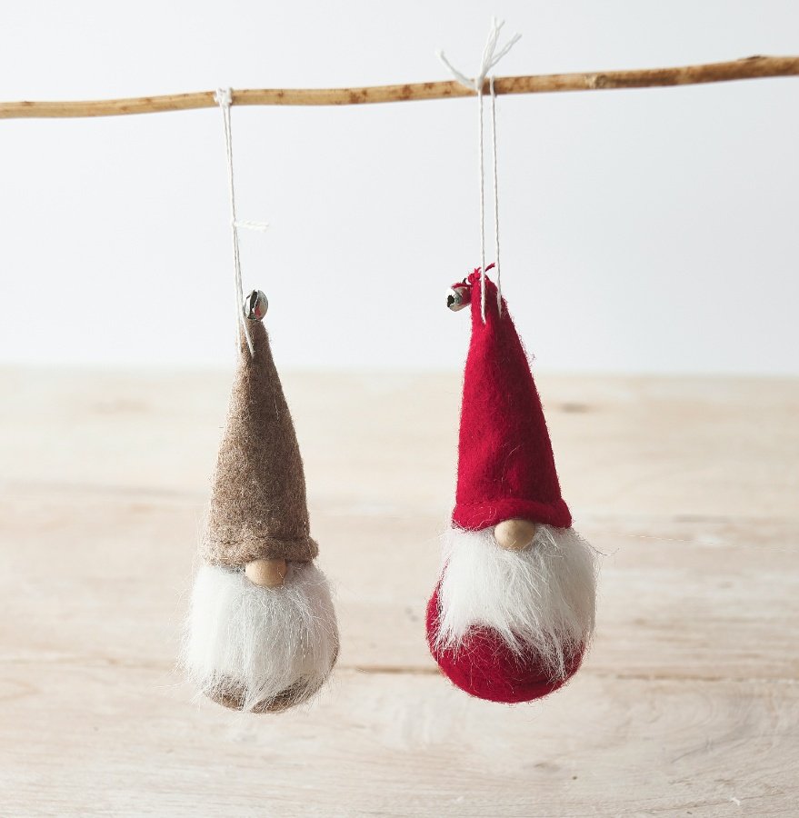 A festive mix of mink and red toned felt gonks with jingling bells and faux fur bearded trims 