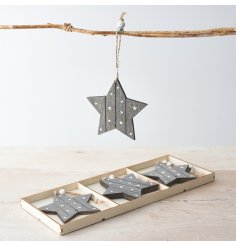 A Set of Grey Wooden Star Hangers