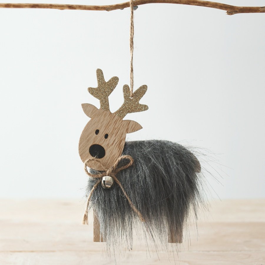 Faux Fur Wooden Reindeer Hangers, 15cm | 55192 | Christmas / Hanging ...