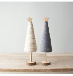 Perfect for displaying around your home at Christmas time and adding a cute touch, a mix of wooden trees with woollen de