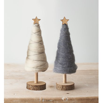  An assortment of natural wood based tree decorations with woollen accents and added festive fun 