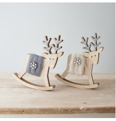 Perfect for hanging in your tree at Christmas time and added a cute touch, a mix of wooden reindeer with woollen decals 