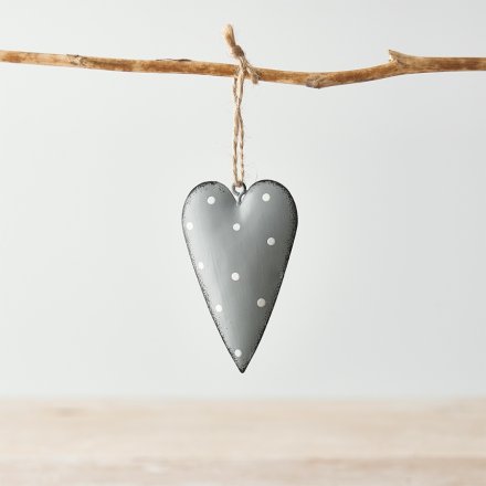 Grey Metal Heart With Dotted Print, 7cm 