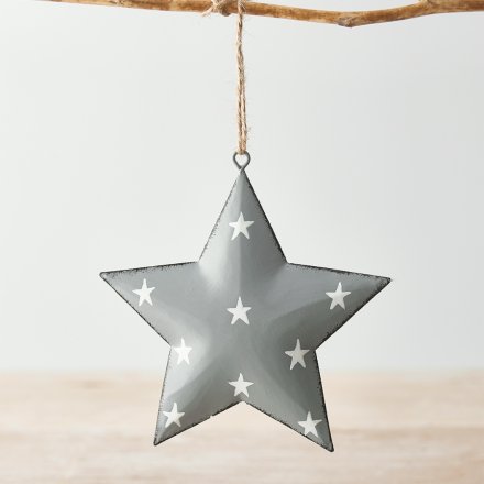 Hanging Grey Star With Starry Decal, 11cm 