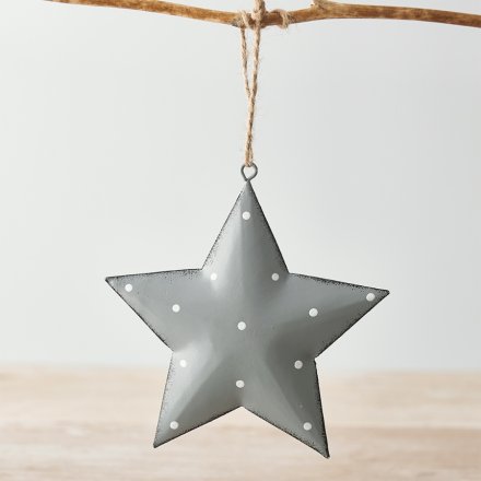 Hanging Grey Star With Dotted Decal, 11cm 