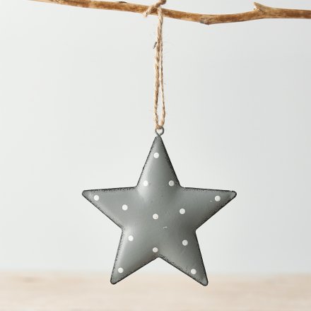 Grey Metal Star With Dotted Print, 9.5cm 