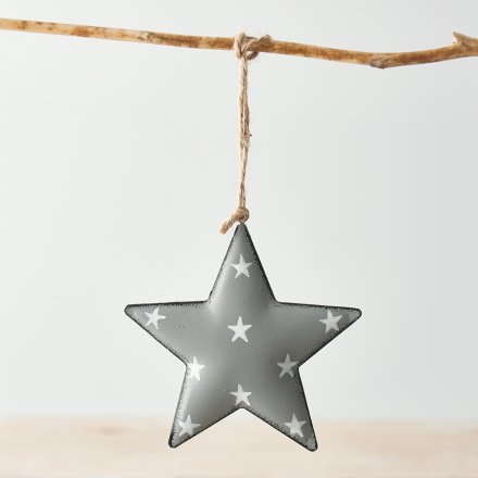 Hanging Grey Star With Starry Decal, 9.5cm 