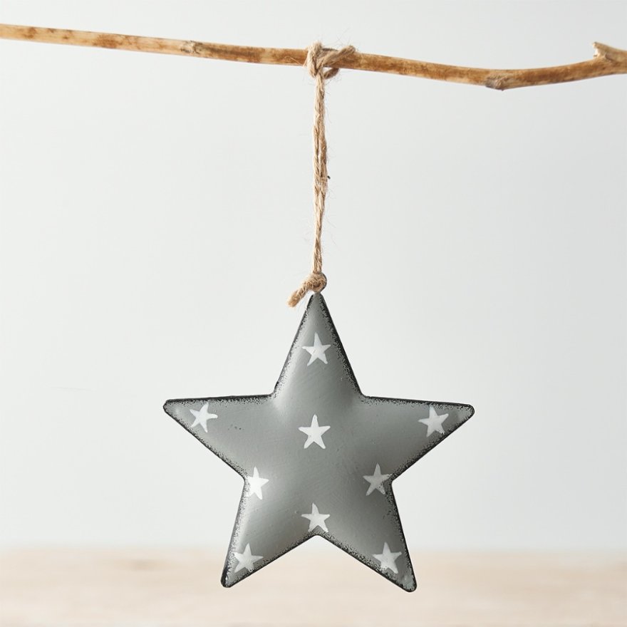 Grey Metal Star With Starry Print, 9.5cm 