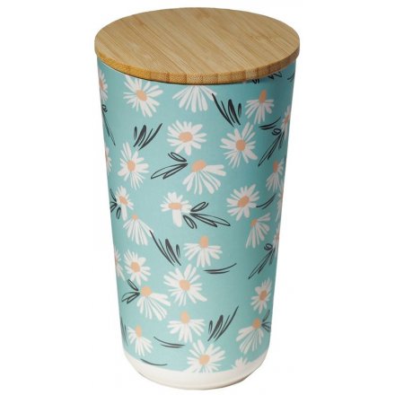 Daisy Print Bamboo Storage Jar, 18.5cm 