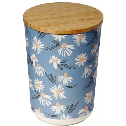 Daisy Print Bamboo Storage Jar, 14.5cm 