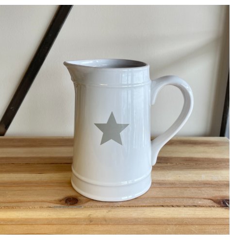A Classic White Ceramic Jug with Grey Star Decal