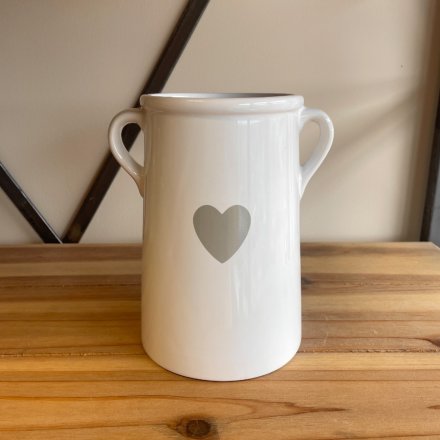 White Pot with Heart, 18cm