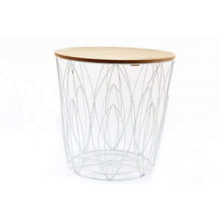  Table With Wooden Top With Leaf Design 40cm