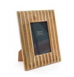 A natural wood picture frame with a ridge decal and simple finish 