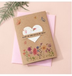 a small greetings card with a beautiful floral decal and seed pack for home growing 
