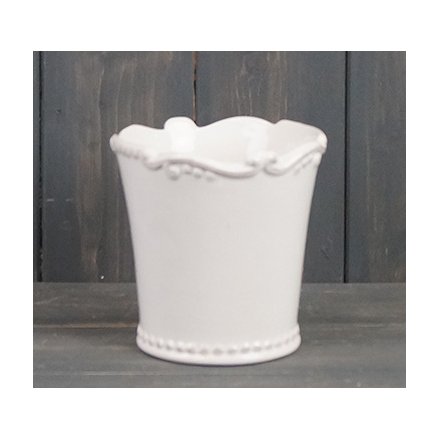 11cm Fleur De Lis Edged Pot, White