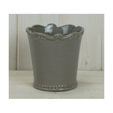 11cm Fleur De Lis Edged Pot, Grey