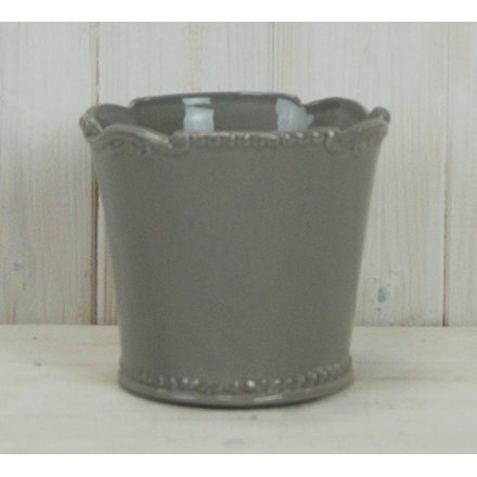 12.5cm Fleur De Lis Edged Pot, Grey