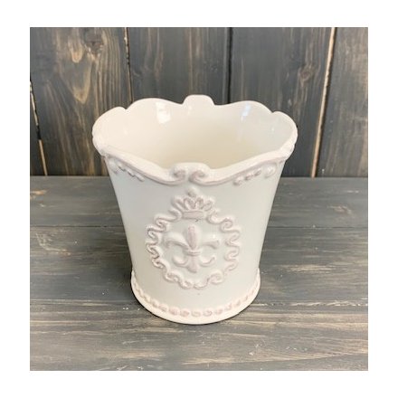 White Fleur De Lis Pot, 11.5cm 