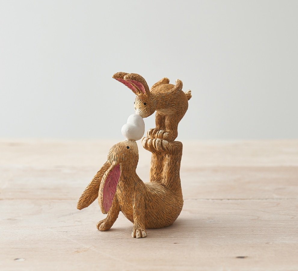 An adorably posed Resin Bunny and Baby figure, a sweet little accessory to bring to any home 