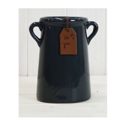 Deep Blue Tall Vase With Tag, 14cm 
