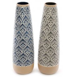 An Assortment of 2 Oval Vases in Blue and Grey