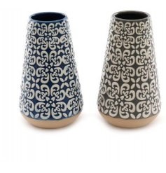 2 Assorted Grey and Blue Embossed Vases