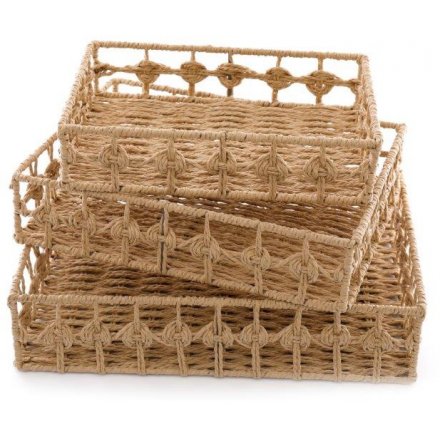 Set of 3 Rectangle Woven Baskets, 40cm/25cm/30cm
