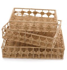 A set of 3 super stylish handmade woven baskets, ideal as a storage option. 