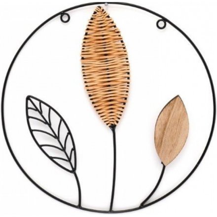 Wire and Wood Leaf Wall Art, 35cm 
